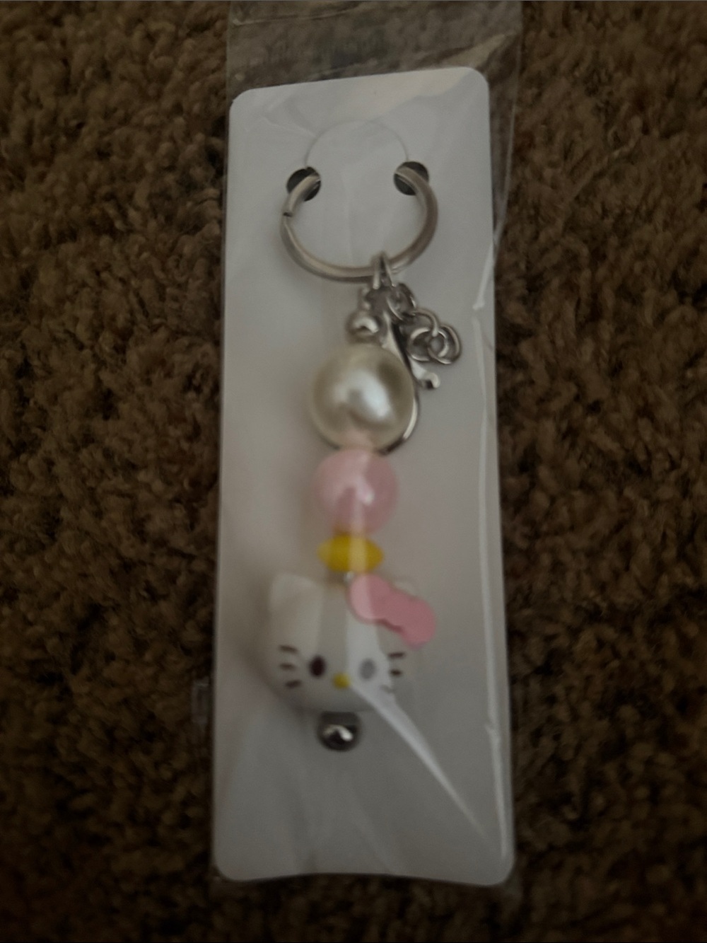 Hello Kitty Pink, White and Yellow Beaded Key Ring